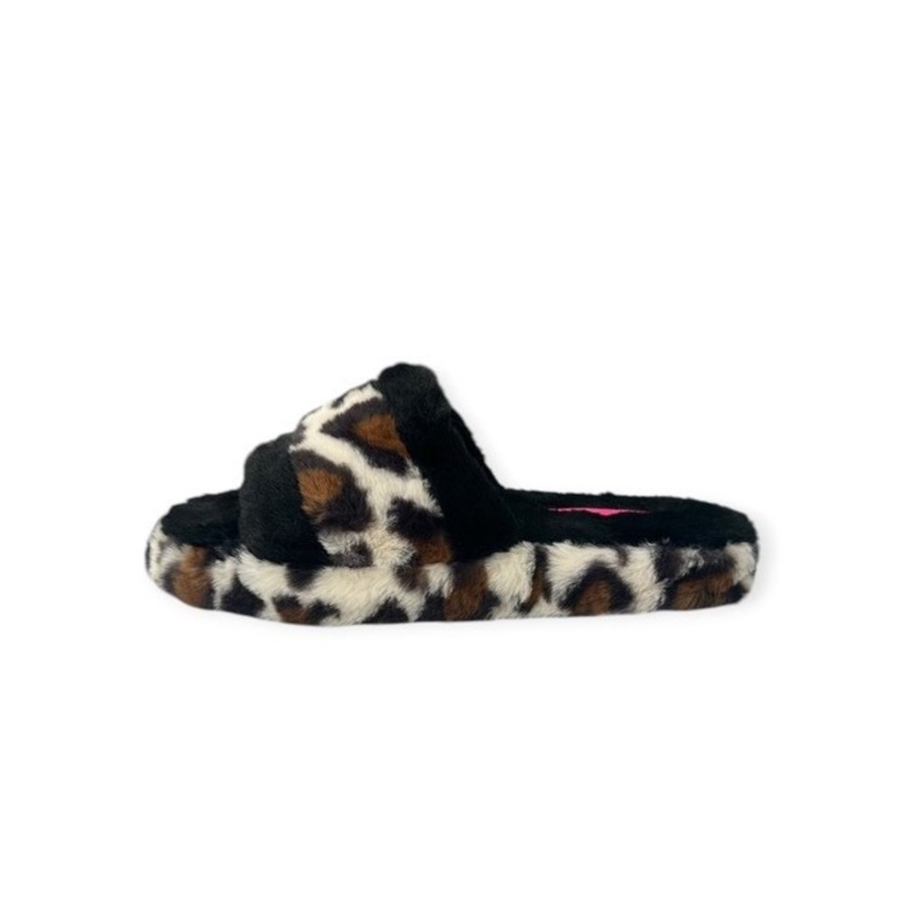 Betsey Johnson Slippers Leopard Print Faux Fur Loungewear New Large 9-10 Women